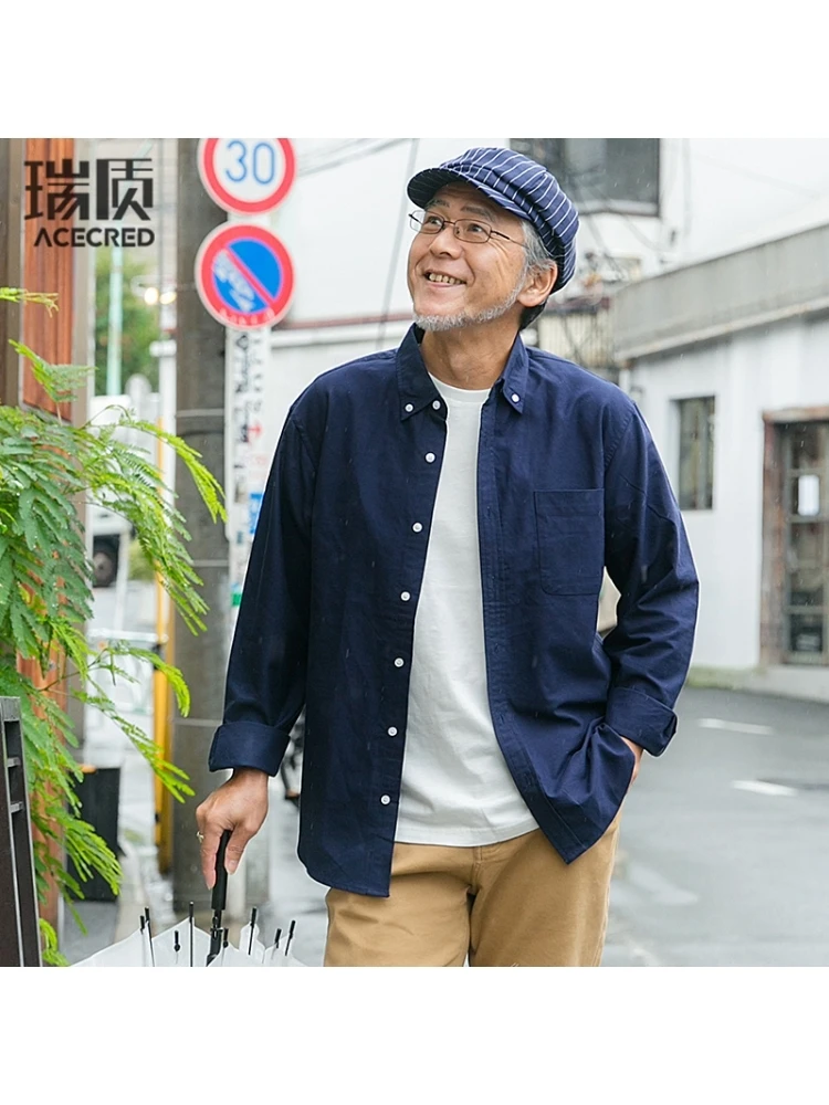 

Pure Cotton Oxford Fabric Long Sleeve Shirt Dad Mens Fashion Spring Autumn Casual Style Comfortable Fit Classic Color
