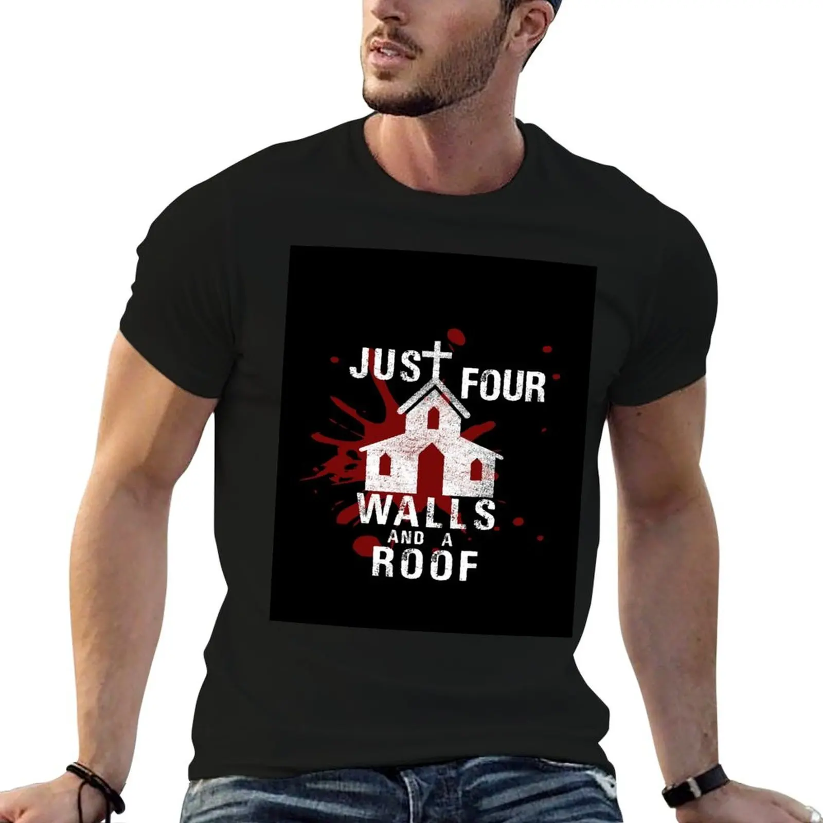 walking-dead-quatre-murs-et-un-toit-t-shirt-t-shirts-pour-homme-coton-drole-essentiel-t-shirt