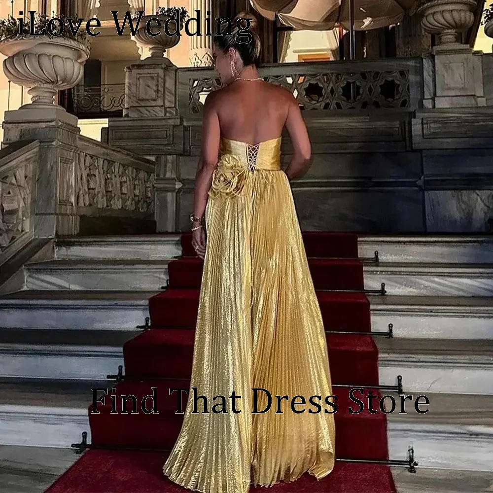 Off Shoulder Pleated A-line Evening Bridal Dress Flowers Backless Side Slit Prom Gown Custom Made with Train Vestidos de