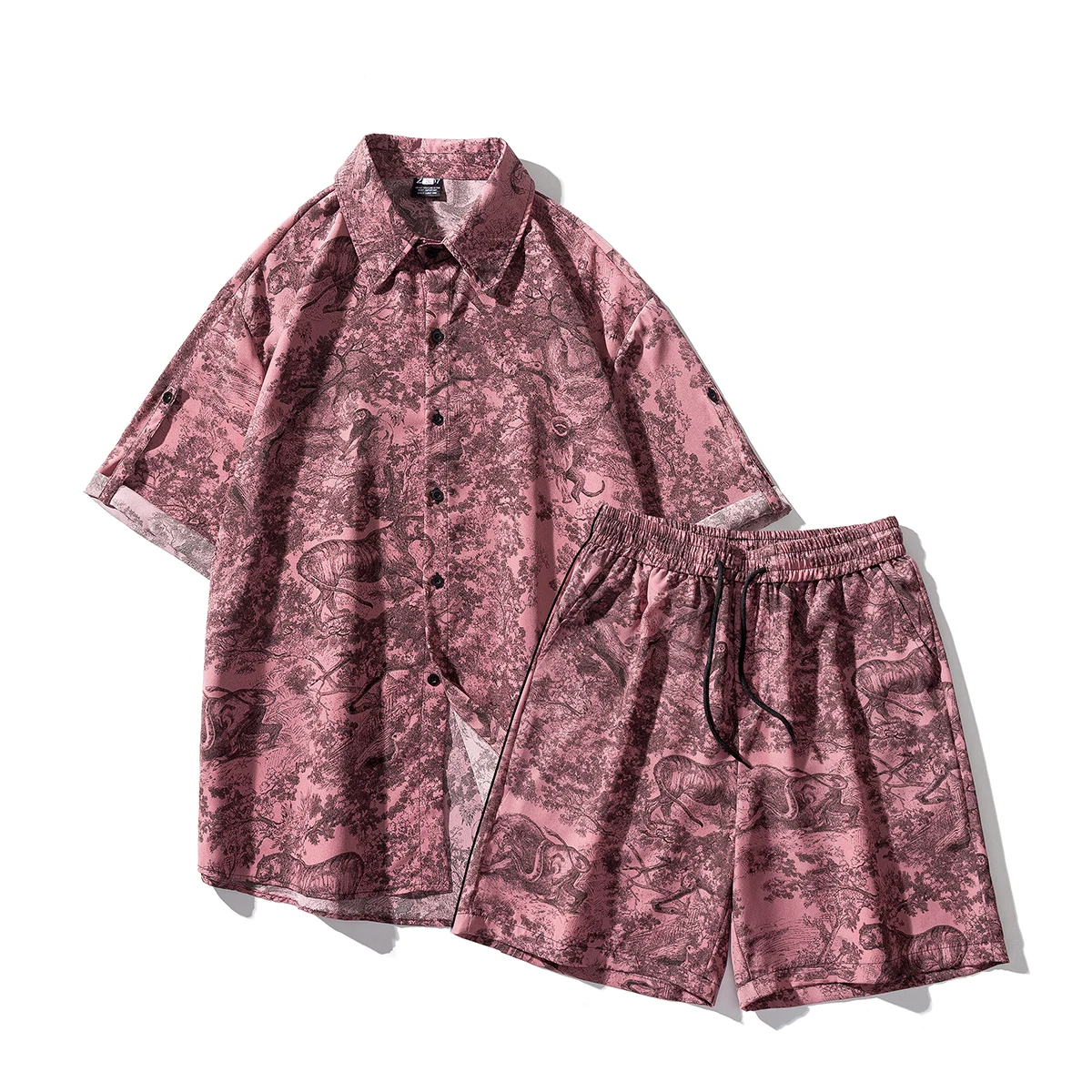 2026 Summer Men Casual Print Sets Men Short Sleeve Single Breasted Shirt+Shorts Set Male Beach Shorts Home Clothes Set