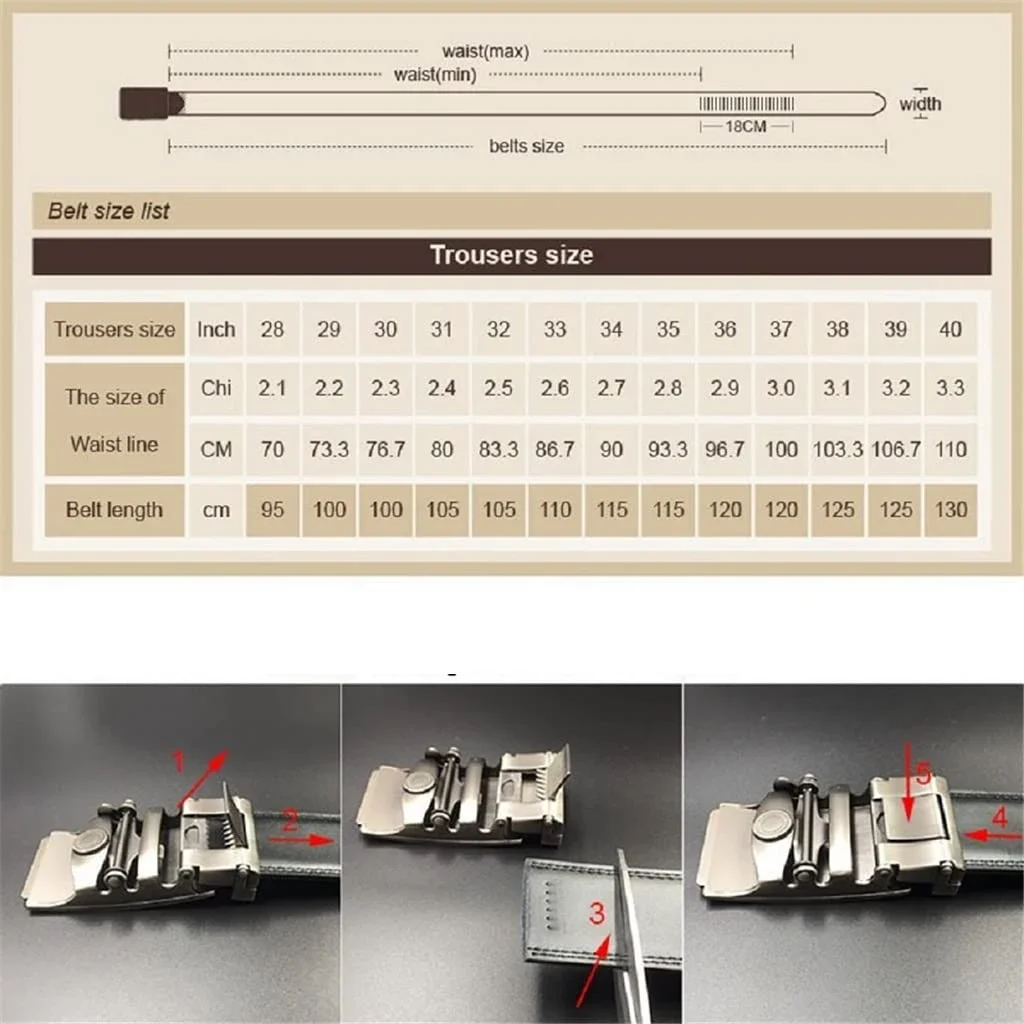 Men Automatic Buckle Belts Genuine Leather Belts for Business Men Luxury Black Strap Waistband New Fashion Brand Designer
