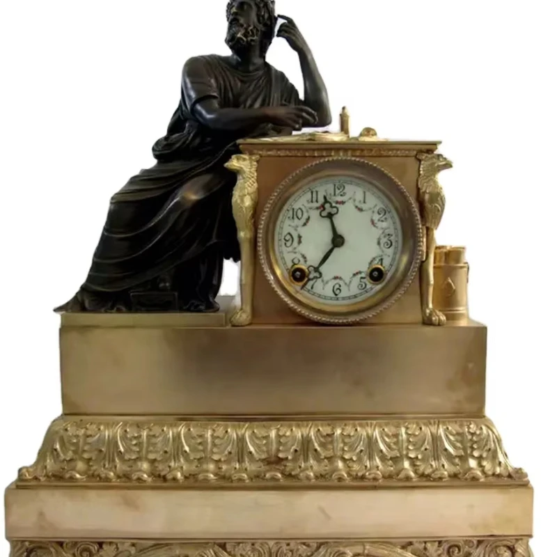 Antique style European gilded brass sitting philosopher statue wall clock