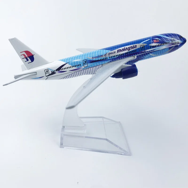 16cm for Malaysia Wave Line B777 Airplane Diecast Metal Finished Aircraft Model Decorative Bookcase Suitable for Gift Giving