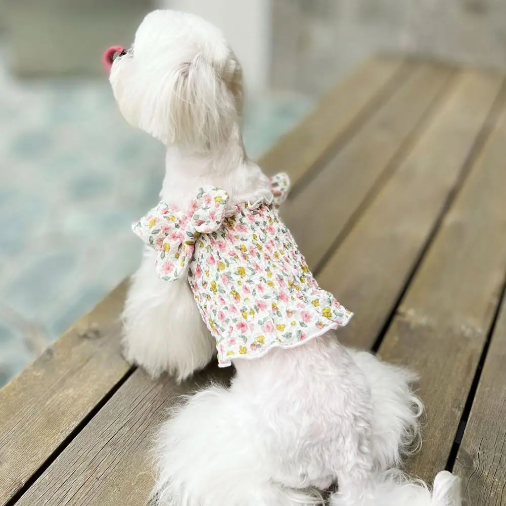 Dog Tops Flower Print Cat Puppy Shirt With Bow Clip Adorable Breathable Two-legged Dogs Costume Photograph Props Pet Supplies