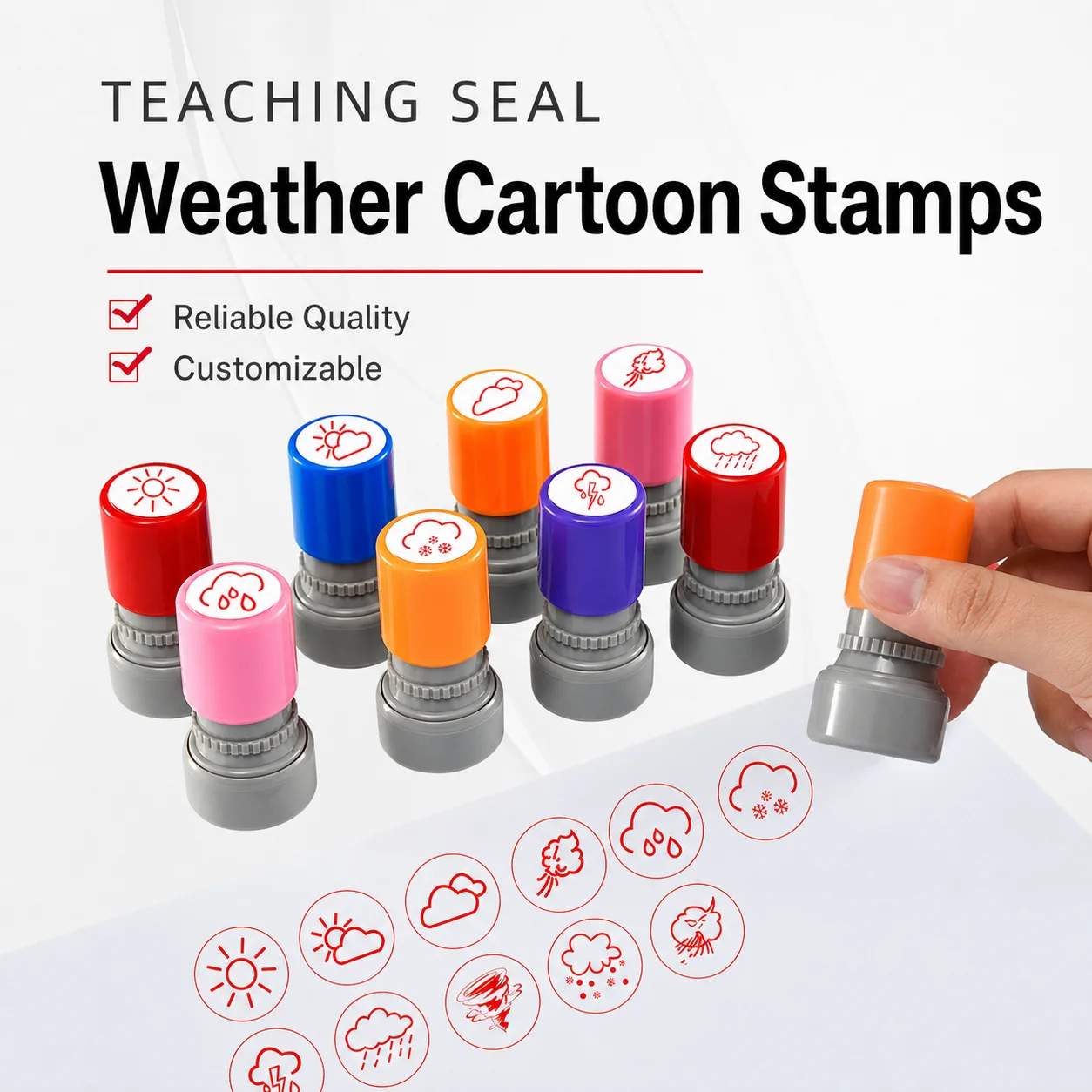 Weather Pattern Stamp Clear Photosensitive Stamp Automatic Ink Stamp Round For Preschool Learning Daily Weather Recording