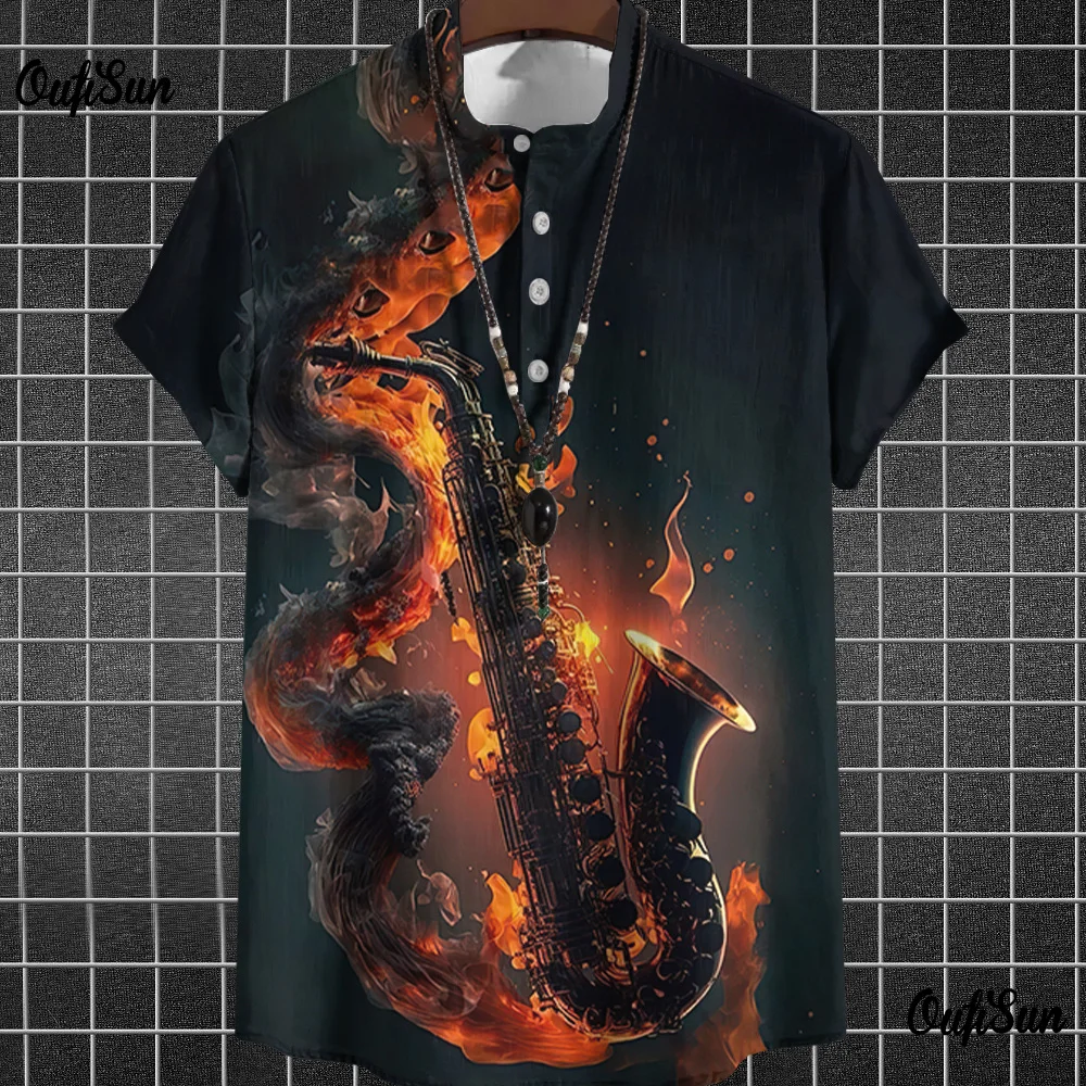 Vintage Shirts For Mens Music Shirts Retro Saxophone Graphic Clothing Summer Oversized Short Sleeve Tops Street Men\'s Shirt Tees