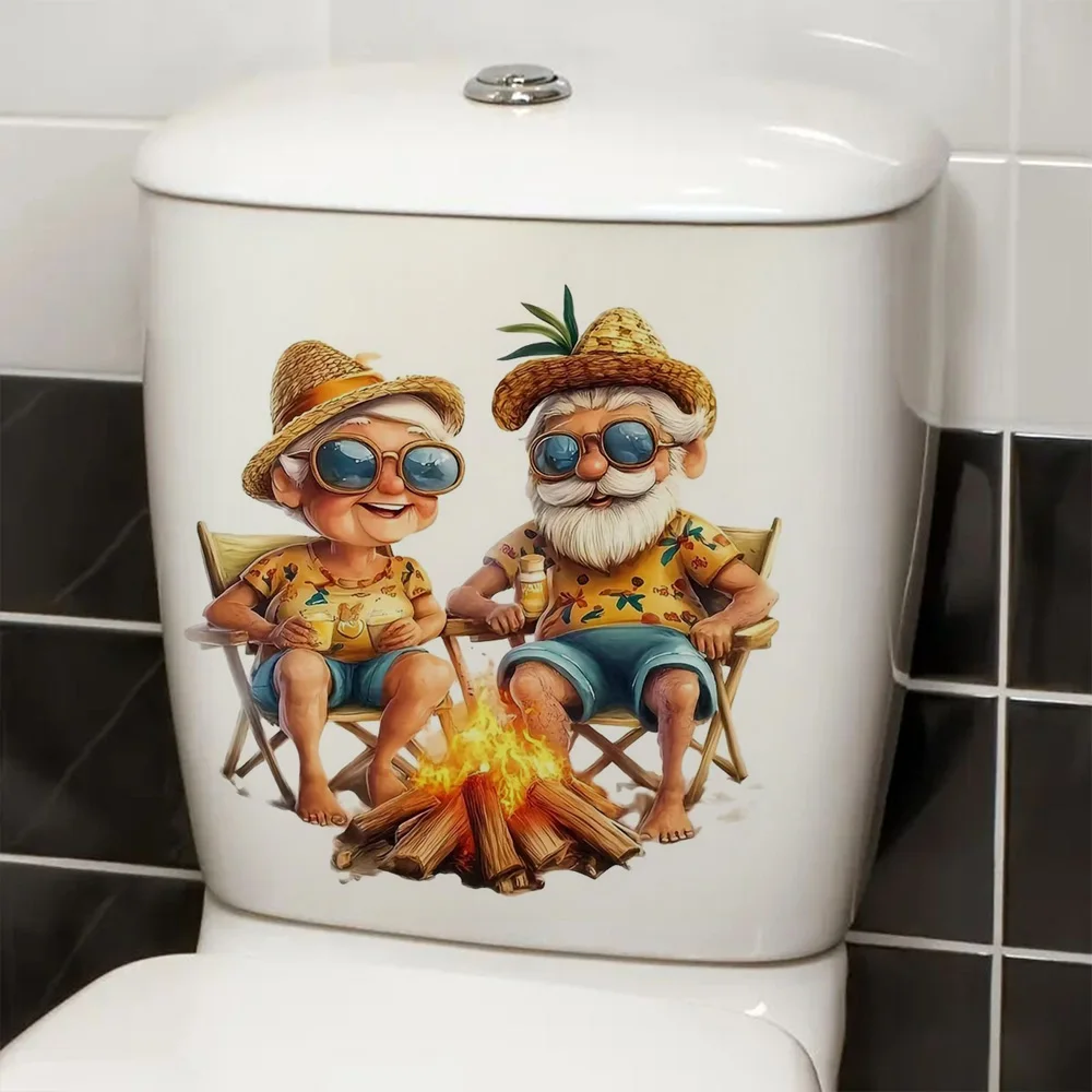 Very Beautiful Pair of Elderly People Roasting Marshmallows Creative Modification Stickers,Bright Bathroom for Home Decoration