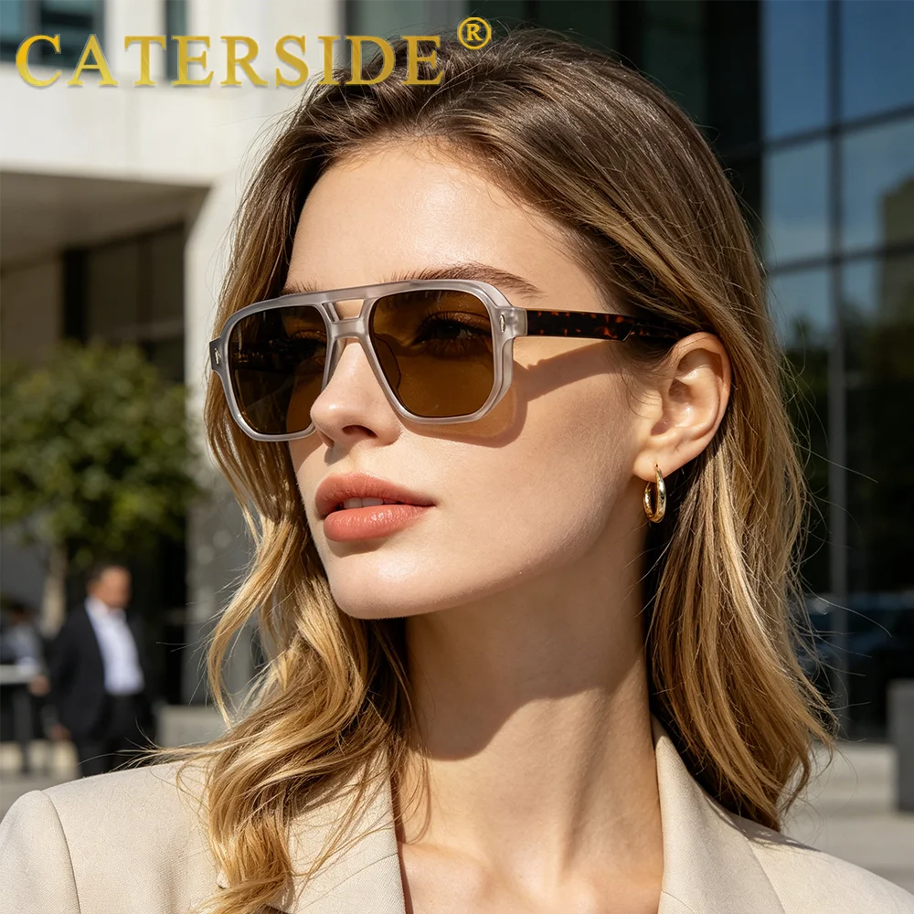 CATERSIDE Retro Punk Sunglasses Men Vintage Flat Top Double Bridges High Quality Sun Glasses Women Travel Party Festival Eyewear
