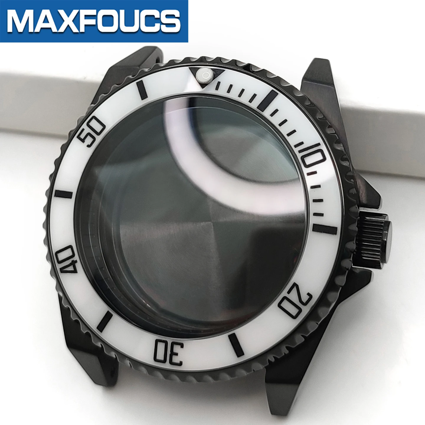 Samurai glänzendes schwarzes Edelstahl-Uhrengehäuse SKX MOD NH35 NH34 mit 3'O-Uhrkrone, Saphirglas, individuelles Zubehör – Detail 11
