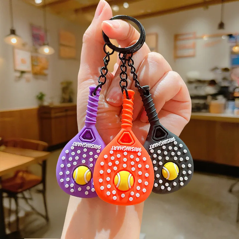 Creative Sports Fitness Tennis Racket Keychain Personalized Trendy Fitness Person Backpack Pendant Car Colorful Keyring Ornament