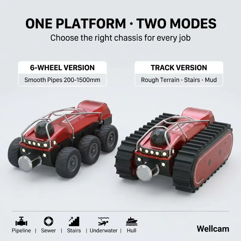 Compact Amphibious Pipeline Detection Robot Crawler With Integrated Sonar Module Radar Built In Pan/Tilt Camera IP68 Waterproof
