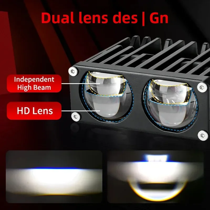 DZTR 150W U79 Grille LED Headlight Dual Lens Waterproof Two Color Spot Light for Car Motorcycle Front Driving Car Accessories