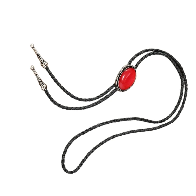 QXND Elegant Bolo Tie with Gemstones Pendant Gemstones Necktie Western Necklace Bolo Tie Western Cowboy Costume