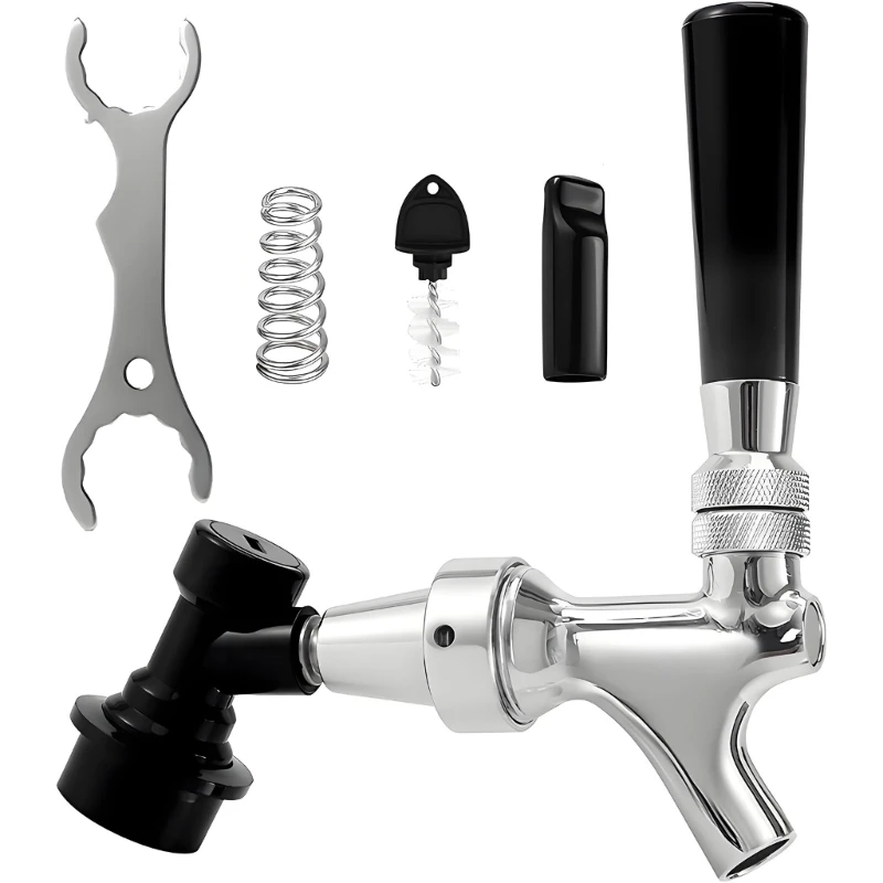  Steel Adjustable Beer Tap With Comfort Black Handle Threaded Connection Drip Resistant Keg Faucet For Home Brewing