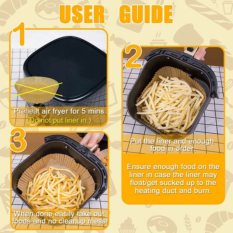 Air Fryer Paper Disposable Paper Liners Disposable For 5 To 8 Qt Basket, 7.9 Inch Non-Stick Oil-Proof Parchment Paper