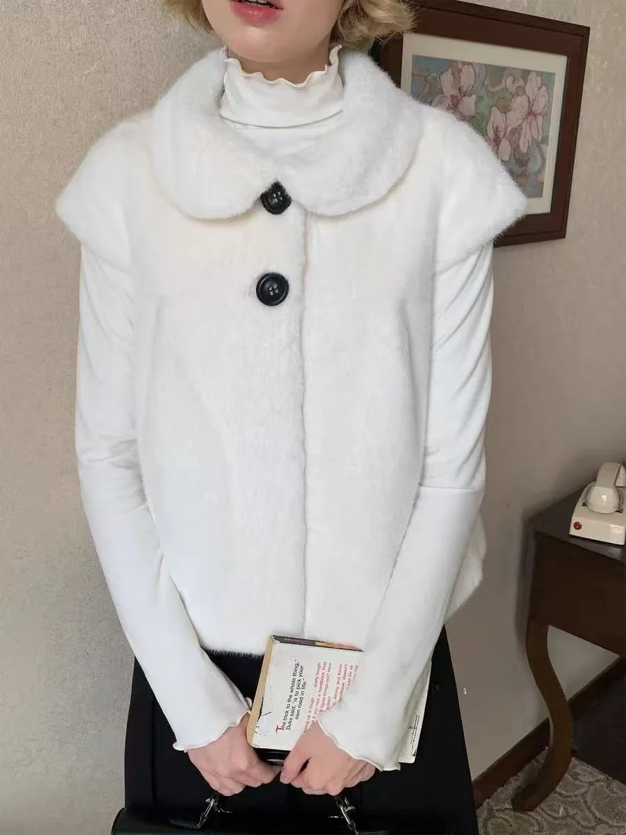 

Autumn Winter Plu Vest Doll Collar Outerwear ort Warm Top Women's Casual Sle Long Sve Loose Fit Faionable