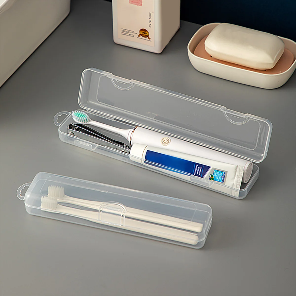 WORTHBUY Toothbrush Box Transparent Organizer Case Travel Portable Toothbrush Holder Plastic Toothpaste Box Storage Container