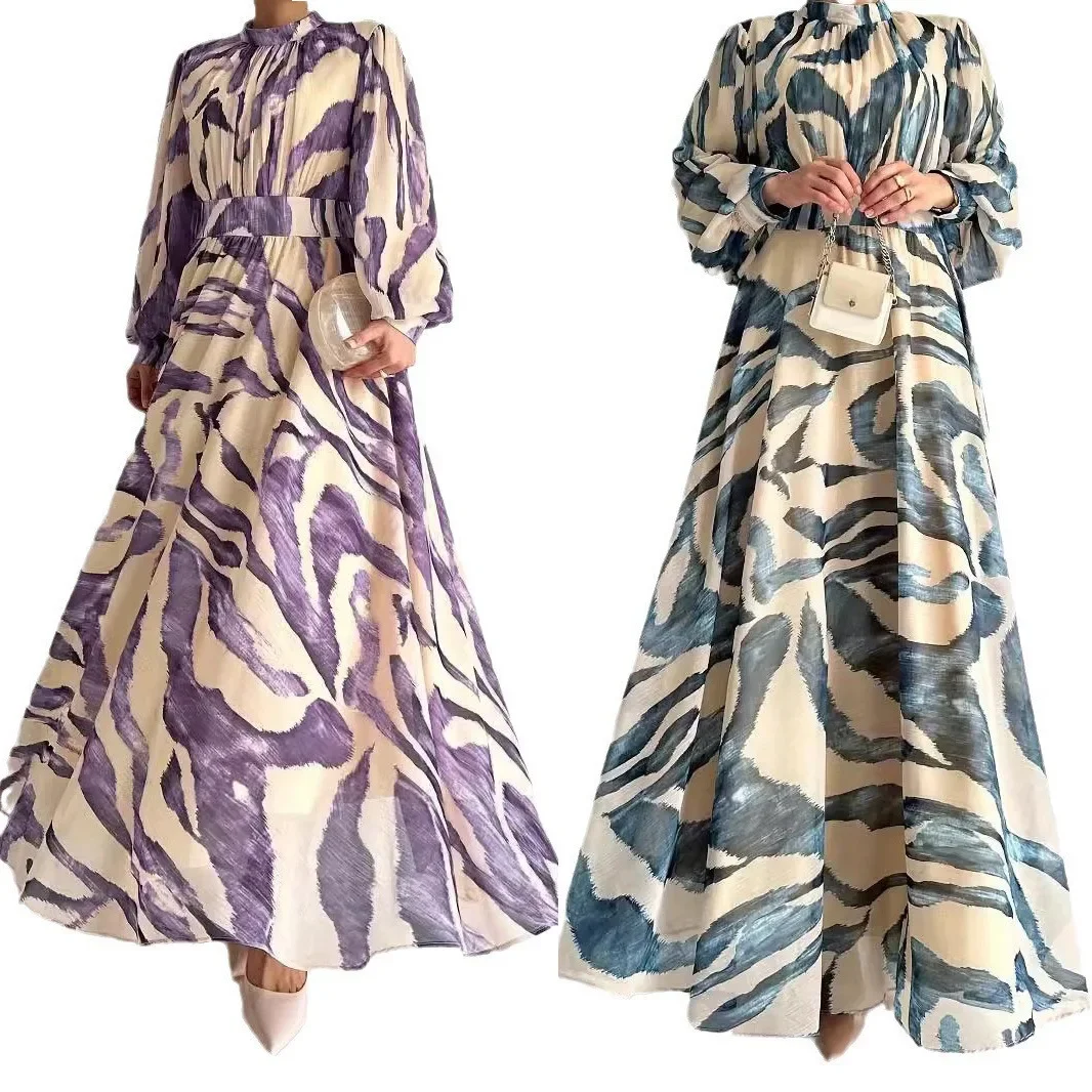 Ramadan Eid Muslim Women Print Dress Abaya Saudi Arabic Long Robe Dubai Kaftan Islam Jalabiya Vestidos Abayas Modest Dresses