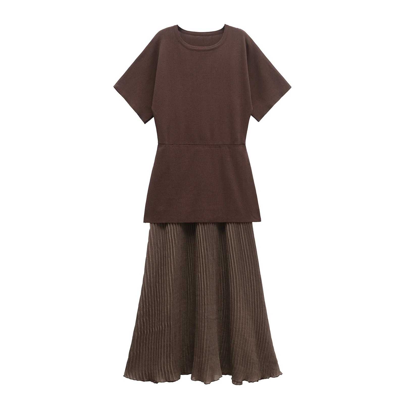MUJER Pleated Knitted Long Dresses for Women Short Sleeve Maxi Dress Woman Vintage Party Womens Dresses Patchwork Women's Dress - Image 3