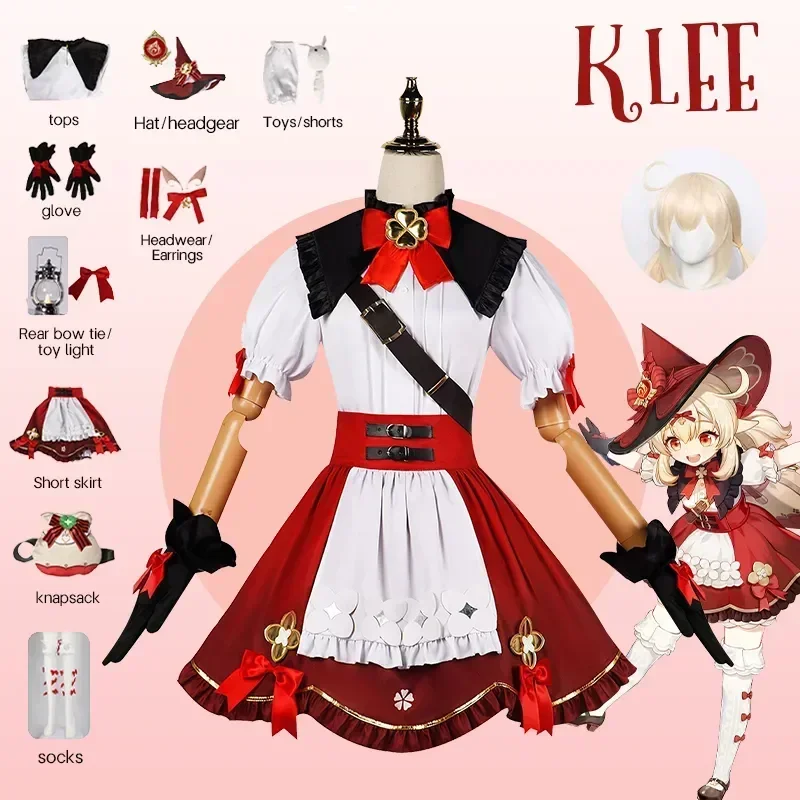 

2025 Genish impact Klee Blossoming Starlinght Cosplay Genishi Impact Costume Little Witch Lolita Dress Halloween Cosplay