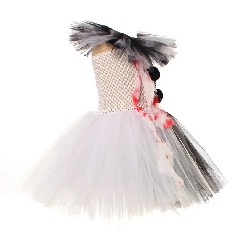 2025 nuevas niñas Cosplay vestido de retazos blanco y negro Halloween carnaval fiesta gótico disfraz de payaso aterrador dibujos animados tul Dr ★ ★