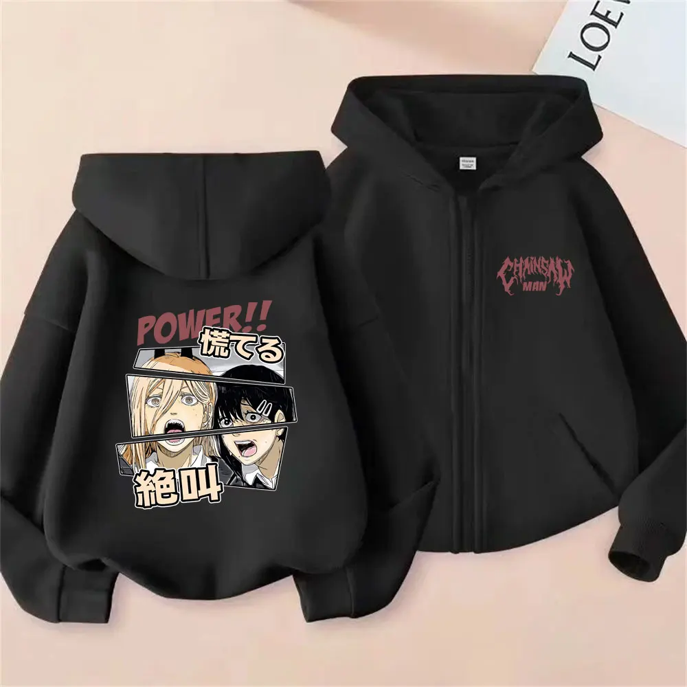 

Anime Chainsaw Man Power and Higashiyama Kobeni Graphic Zipper Hoodie Men Women Fashion Casual Oversized Zip Up Sweatshirt Coat