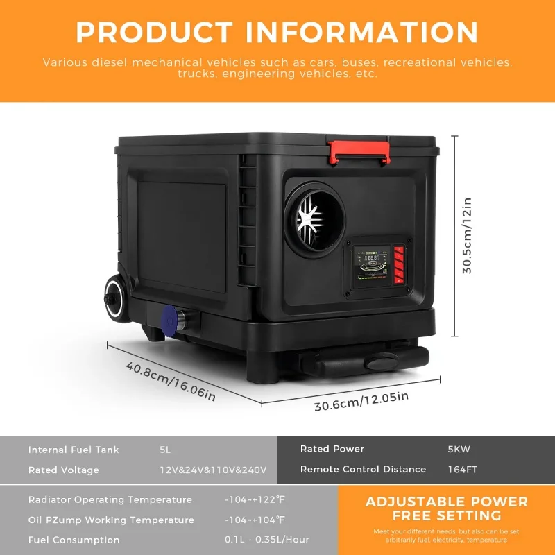 Calentador de Estacionamiento Diésel Móvil de 5KW con Certificación CE, Monitor LCD y Control Remoto para Calefacción de Vehículos