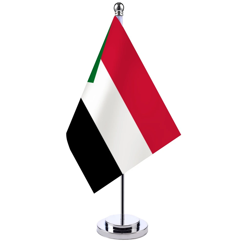 

14x21cm Office Desk Flag Of Sudan Banner Boardroom Table Stand Pole The Sudan National Flag Set Meeting Room Decoration