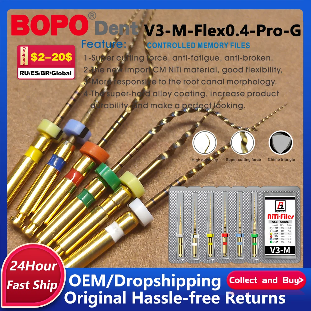 

E-FLEX Gold Files Dental Endodontic Rotary Files Heat-Activated Nitinol Tooth Pulp 0.4Taber Root Canal Dentistry Drill Super