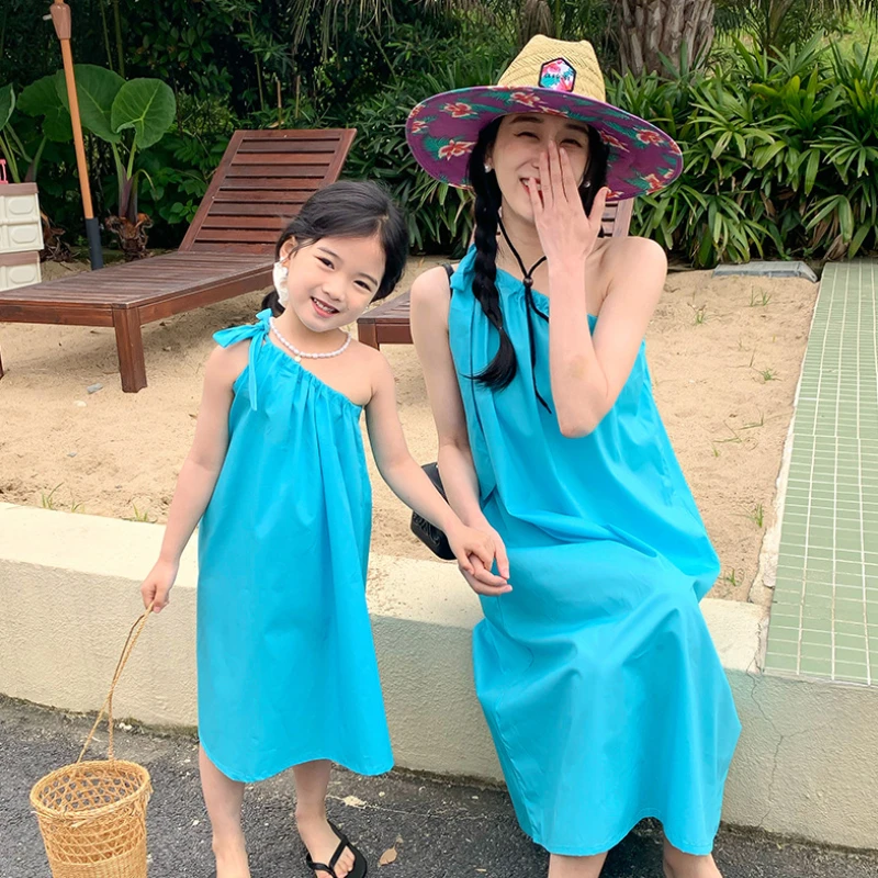 Vacation Look Mother and Daughter Beach Dress Mom and Baby Girls Resort Dresses 2024 Summer Momy and Me Matching Equal Clothes