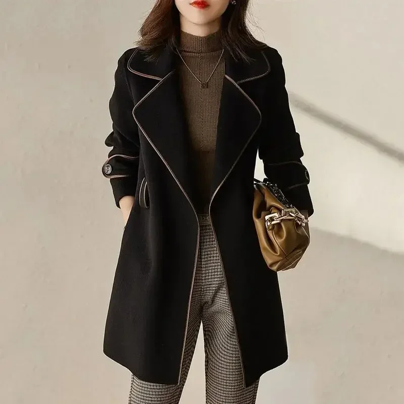 Loose Clothing Over Women\'s Blazers Long Female Coats and Jackets Black Jacket Dress Solid Overcoat New in Trench Coat Outerwear