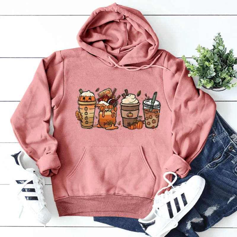 

New Loose Pumpkin Print Long Sleeve Hoodie Women's Casual Hoodie Women Clothing