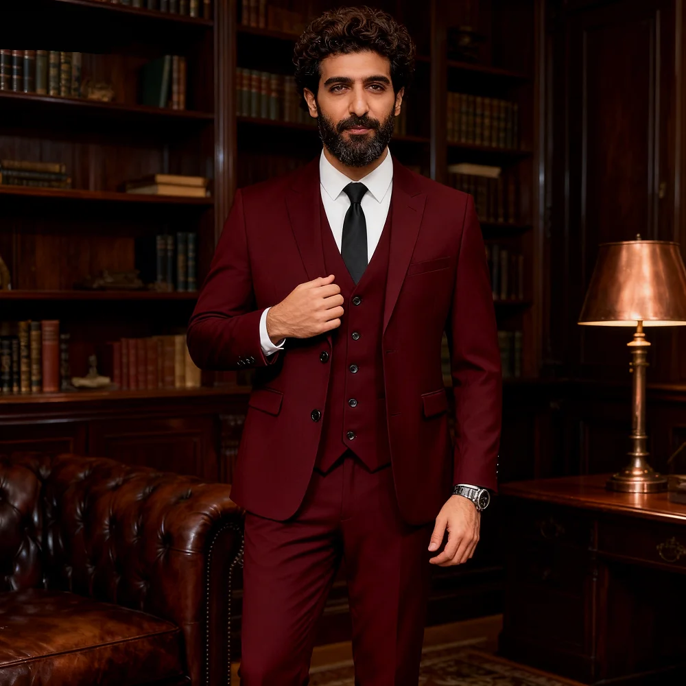 

Men's Wedding Groomsmen Suit Set High-Quality Solid Color Casual Office Menswear Jacket + Vest + Pants