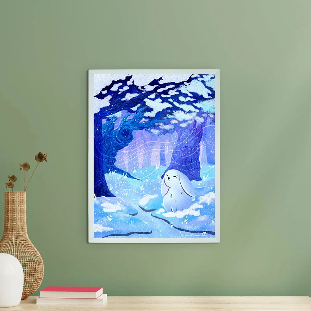 غريب الأطوار أرنب قماش جدار الفن لطيف الغابات الحيوان طباعة مسحور الغابات ديكور حالمة الطبيعة اللوحة غرفة الحضانة الفن المنزل