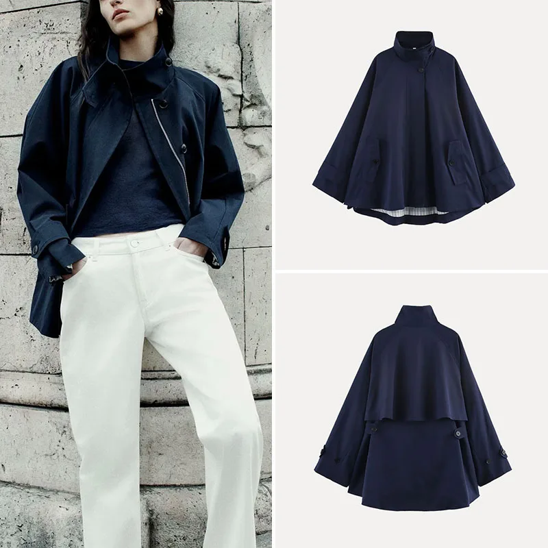 

Spring 2025 Women's Faion Loose Cowl Ne Coat Polyester Fiber 00% New Sle Casual Ele Outerwear Z Brand