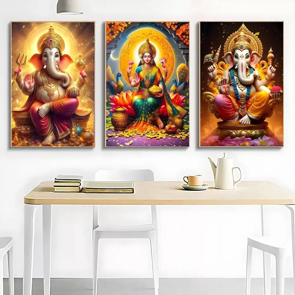 

Религиозный постер с изображением слоновьего бога Ганеши (Индия, Индуизм), винтажный, из крафт-бумаги, для клуба, бара, спальни, кабинета, настенный декор, наклейки