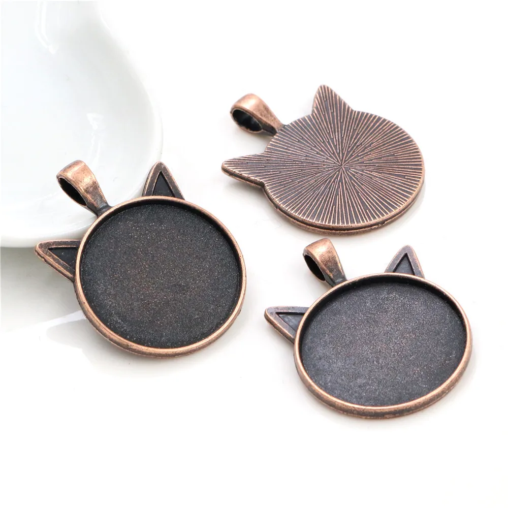 New Fashion 5pcs 25mm Inner Size Classic 6 Colors plated Cat Style Cabochon Base Setting Charms Pendant
