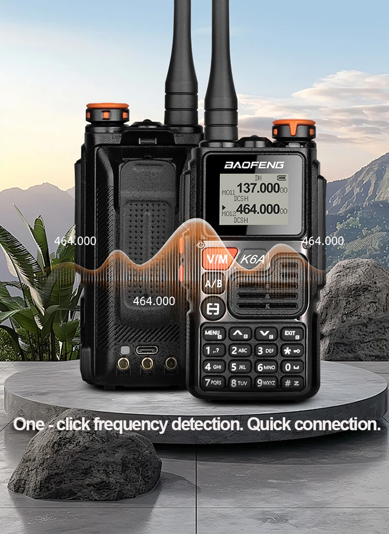 1 قطعة BAOFENG K6A جهاز اتصال لاسلكي محمول AM/FM فرقة الطيران وظيفة عداد التردد ، بطارية طويلة الأمد TYPE-C