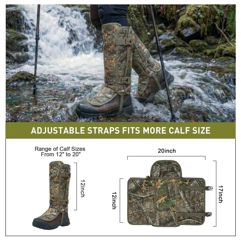 Waterproof Anti Snake Bite Gaiters Camo Leg Armor 12 PE Plates Adjustable Buckles for Hunting Hiking Trekking