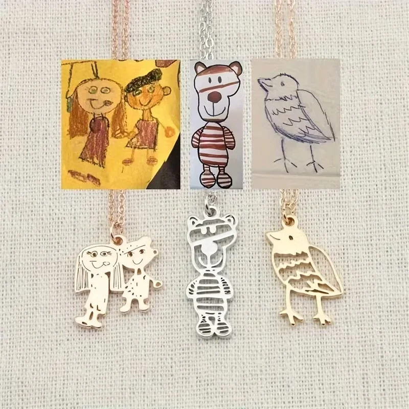 96 hours Custom Children Drawing Necklace Fashion Cute DIY Drawing Stainless Steel Necklaces For Women Men Souvenir jewelry Gift