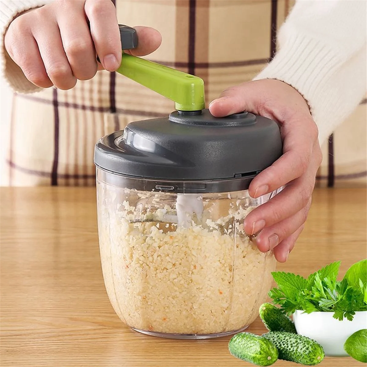 Picadora manual, picadora de alimentos manual, giratoria de cebolla con manivela, picadora de alimentos con contenedor, picadora de cebolla rotativa