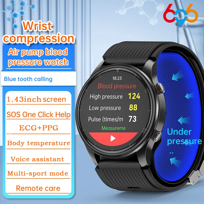 Wrist Air Pump Pressurization Blood Pressure ECG PPG Temperature Health Smart Watch Blue Tooth Call Voice Assistant Smartwatch