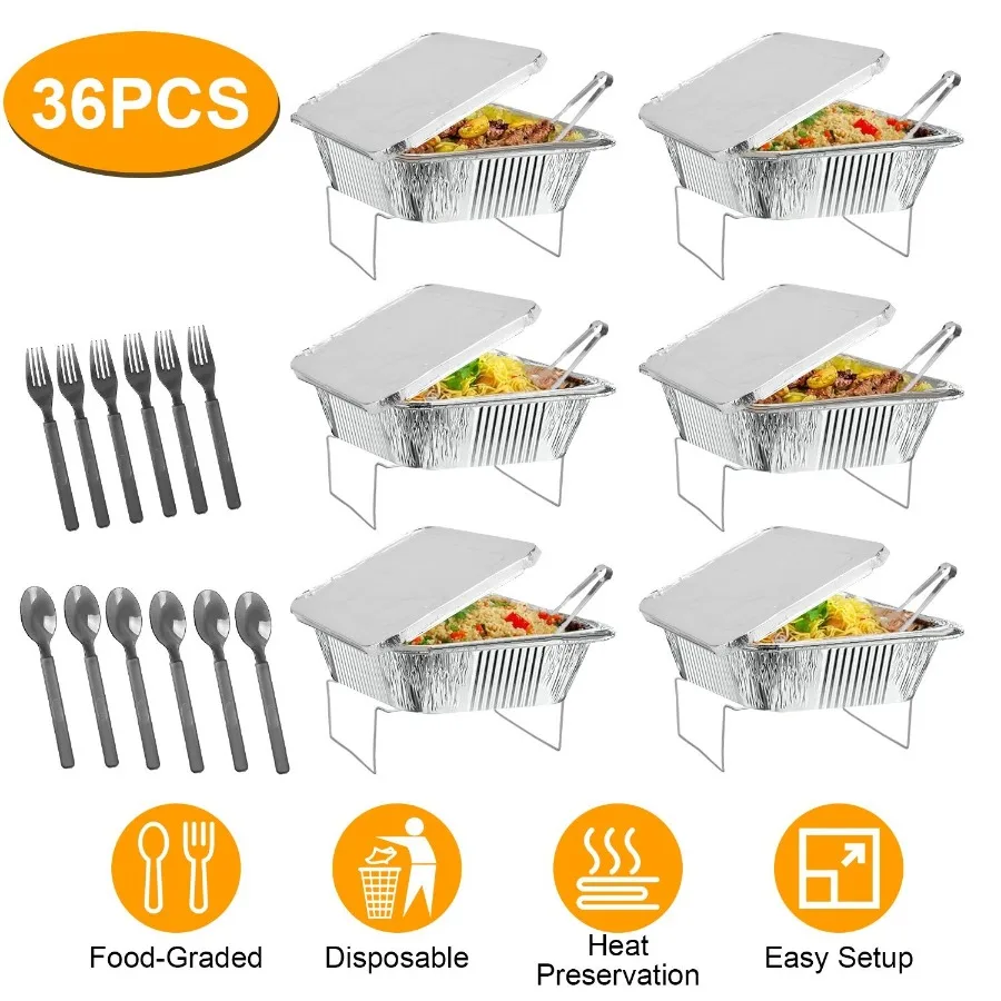 

36Pcs Disposable Chafing Dish Buffet Set Food Warmers For Party Buffet Server Catering Supplies With Covers Utensils Half Size