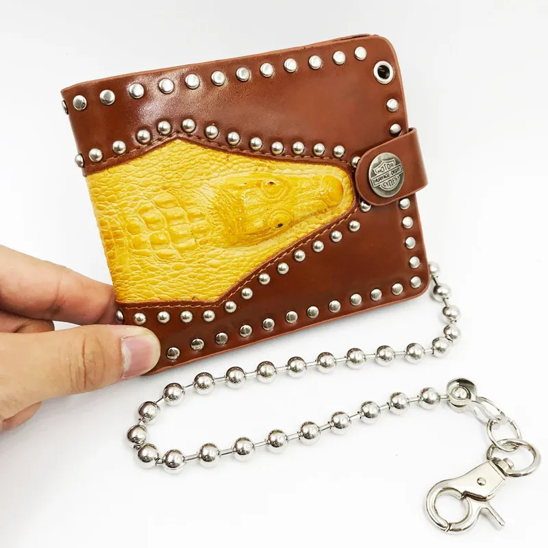 Crocodile Rivets Rock Wallet Pack Pouch Retro Wallet Hand Bag Carrier Holster Steampunk Case Motorcycle Bag Coin Purses Wallet