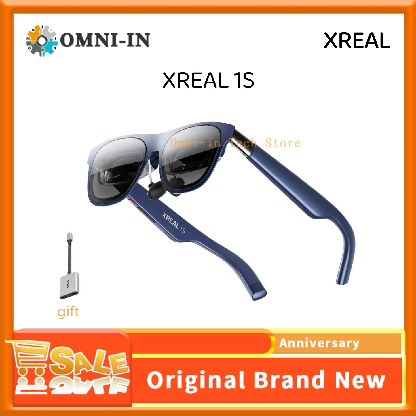 نظارات XREAL 1S للواقع المعزز، شاشة افتراضية 500 بوصة، نظارات ذكية مع 52 °   FOV، وضع ثلاثي الأبعاد أصلي بثلاث درجات حرية، يدعم جميع أجهزة USB-C وDP