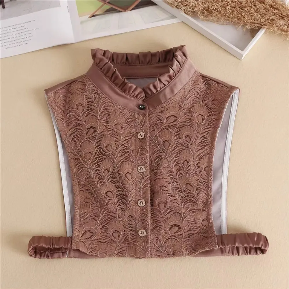 New Cotton False Collar Solid Color Lace Ruffled Mock Neck Detachable Turtleneck Half Blouse