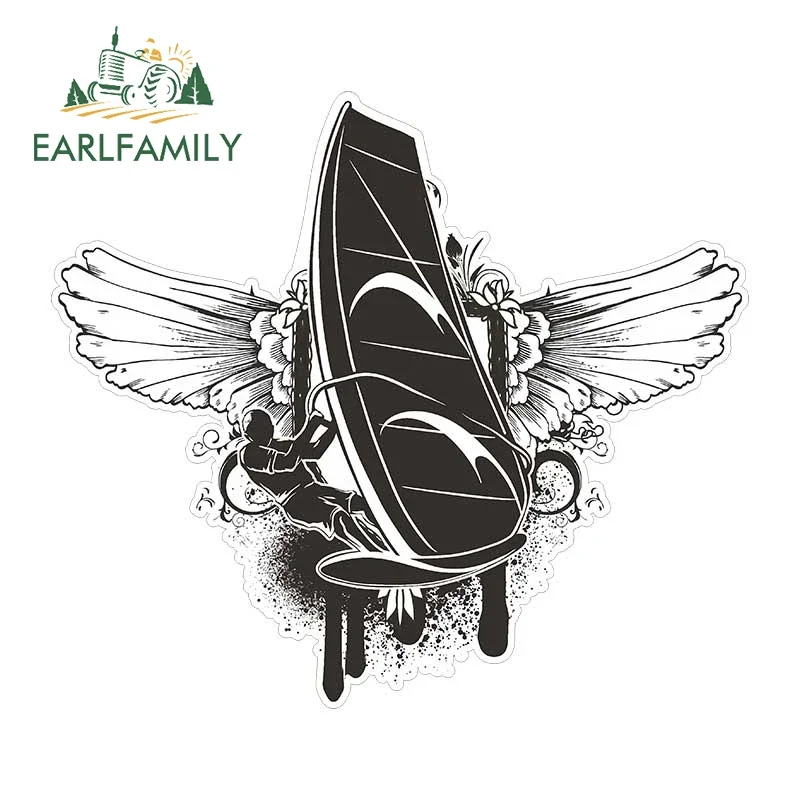 EARLFAMILY 13cm X 11.5cm For Wind Surf Car Stickers Scratch-Proof Creative Decals Car Accessories Laptop Surfboard Decoration