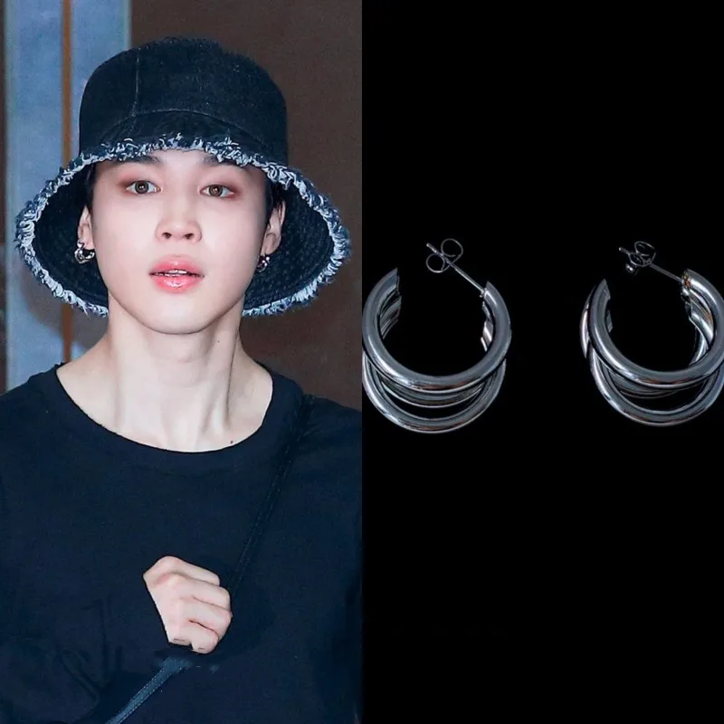 

Korean Wave New JIMIN with The Same Three-layer Moon Earrings INS Fashion Metal Accessories French Women's Jewelry Couple Gifts