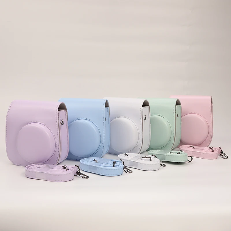 Instax Mini 11 Mini 12 Camera Bag PU Leather Soft Silicone Sleeve Pouch (Fujifilm Camera Bag with Shoulder Strap)