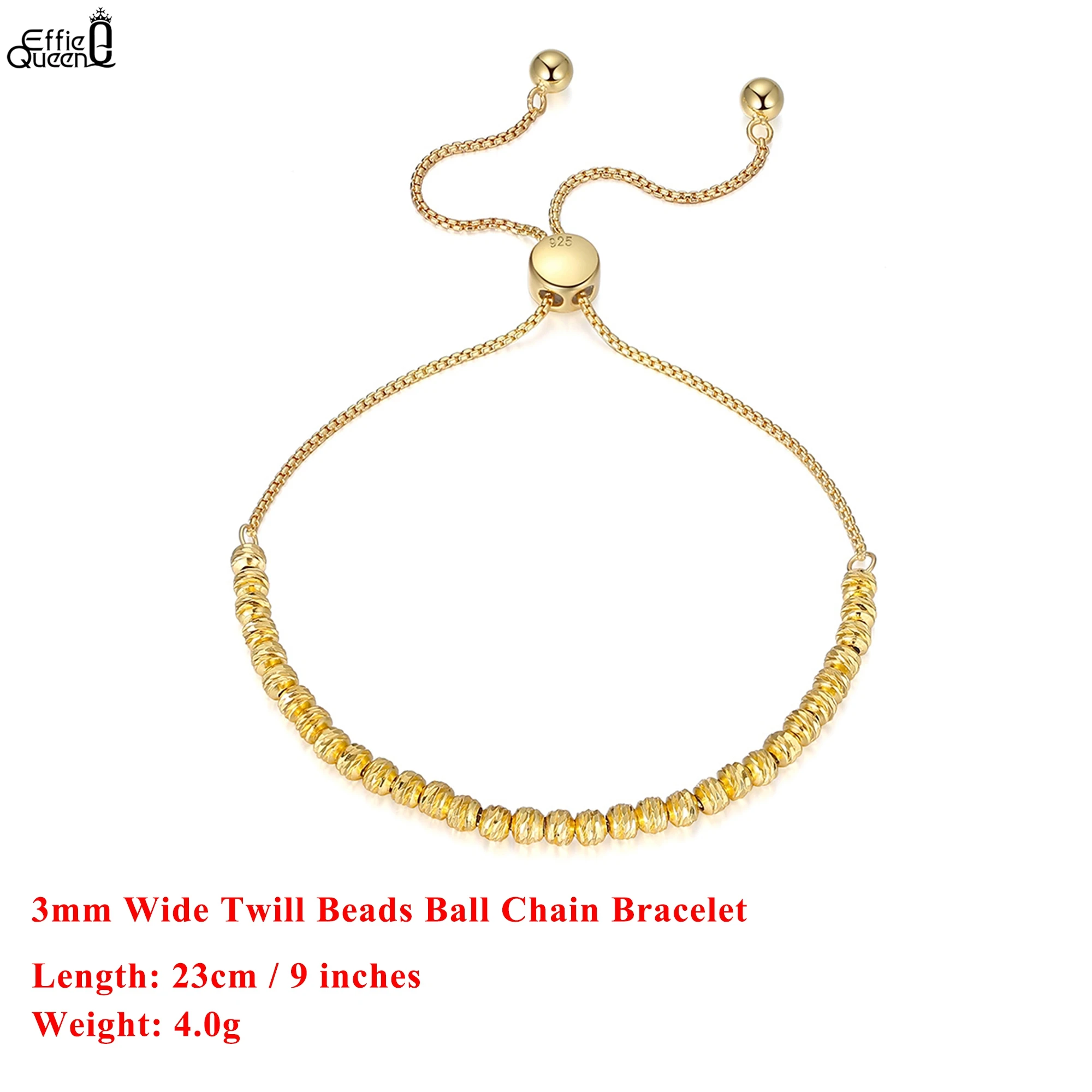 

EFFIE QUEEN S925 Silver 18k Gold 3mm Beads Ball Chain Bracelet Timeless Jewelry Party for Women, Men's Bracelet Hand Chain SB125